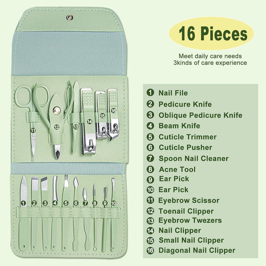 Brandomatic Manicure Kit, 16-in-1, Nail Clippers, Cuticle Scissors, Nail Files, Nail Polish Remover